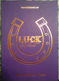 Luck Adorned Lucky Horse Shoe Gift Box. Purple with Copper Print