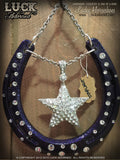 STARLIGHT Luck Adorned Lucky Horseshoe is a metallic purple candy horseshoe with that hammered finish we just love. It has a big, shiny star in the center and big, shimmering, white diamond Swarovski crystals-all hanging from a bold, silver chain.